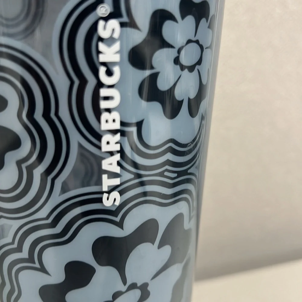 Starbucks Coffee Blue Black Wave Floral Venti Cold Cup Travel‎ Tumbler